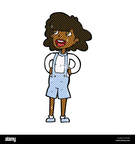 Retro Comic Book Style Cartoon Woman In Dungarees Stock Vector Image Art Alamy