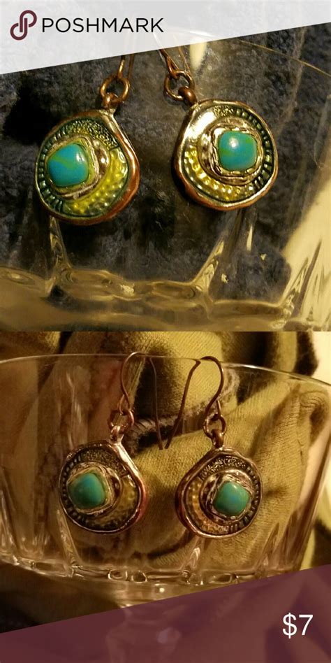 Copper Peacock Style Turquoise Drop Earrings Boho Style Turquoise