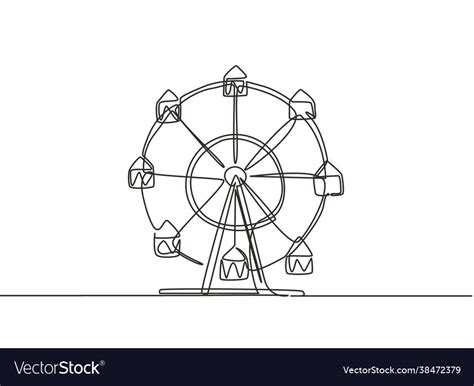 Continuous One Line Drawing A Ferris Wheel Vector Image
