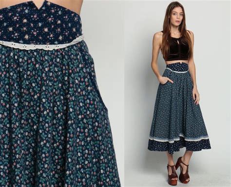 Gunne Sax Skirt 70s Prairie Skirt Calico Floral Bohemian Etsy