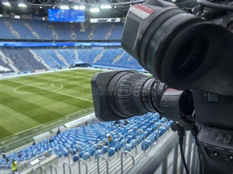Tv Camera In The Football Stadium Before The Game Stock Photo Image