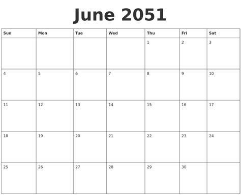 June 2051 Blank Calendar Template