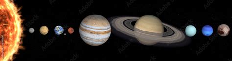 Solar System Planets In Outer Space Mercury Venus Earth With Moon Mars Jupiter Saturn