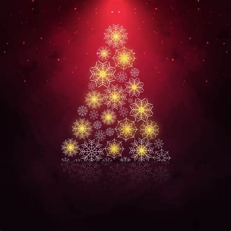 Free Vector Red Background With Shiny Christmas Tree