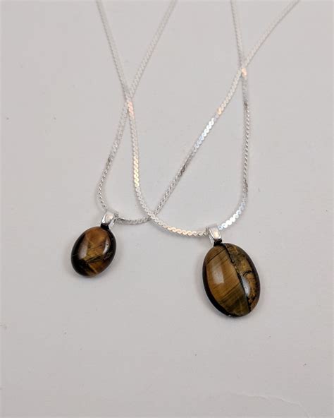 Oval Tiger Eye Pendant Brown Stone Oval Sterling Silver Oval Etsy