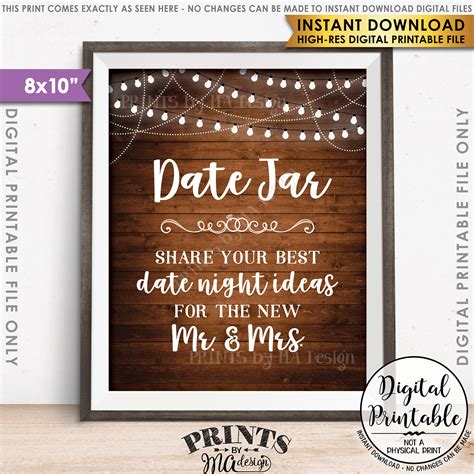 Date Jar Sign Share Your Best Date Ideas With The New Mr And Mrs Date