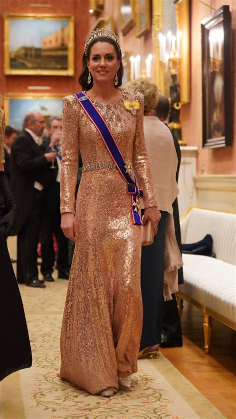 Kate Middleton Dazzles In Pink Sequin Gown At Buckingham Palace