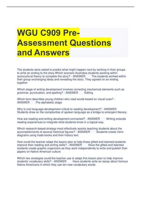 WGU C909 Pre Assessment Questions And Answers WGU C909 Stuvia US