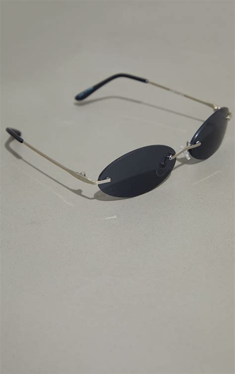 Black Frameless Mini Round Sunglasses Prettylittlething Uae