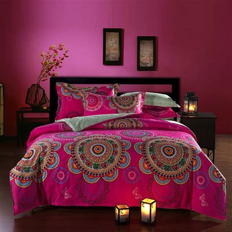 Buy 100 Cotton Designer Bedding Set 4pcs Queen Size Hot Pink Bohemia National