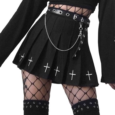 Women Girls Gothic Skirts Punk Cross Print Mini Skirts A Line Mini Club
