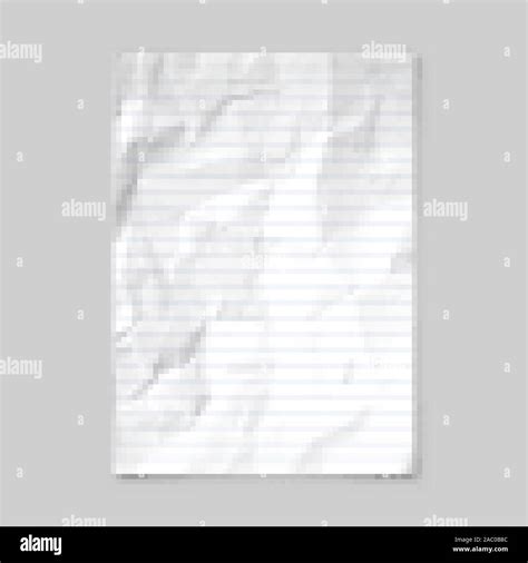 Realistic Blank Lined Crumpled Paper Sheet With Shadow In A4 Format