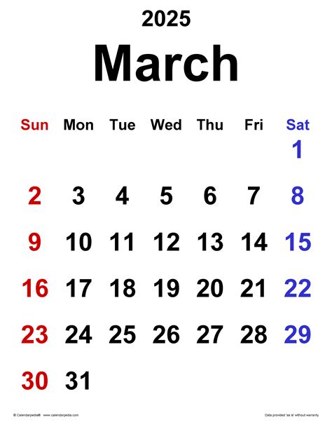 March 2025 Calendar Templates For Word Excel And Pdf