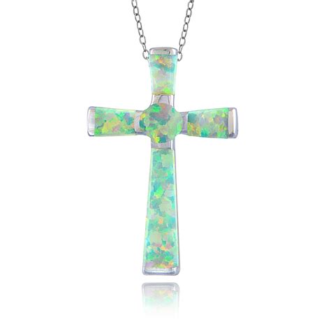 Silverspeck Sterling Silver Created White Opal Cross Necklace