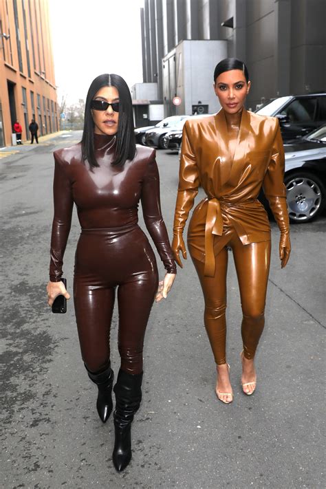 Kourtney And Kim Kardashian Twin In Matching Latex Outfits During Paris Fashion Week Glamour