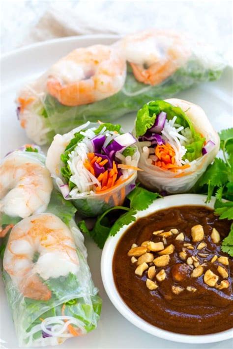 The peanut sauce goes really well with the texture of. Shrimp Spring Rolls with Peanut Dipping Sauce - Jessica Gavin