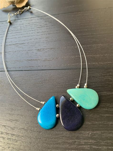 Turquoise Blue Teardrop Tagua Necklace Galapagos Tagua Jewelry