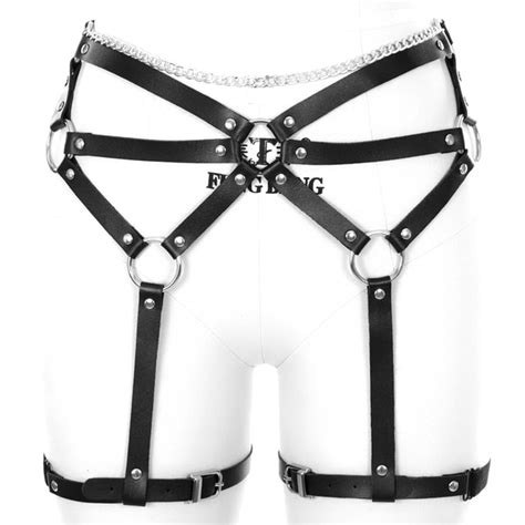 black sexy body cage leather high waist garter harness belt thigh bondage suspenders lingerie
