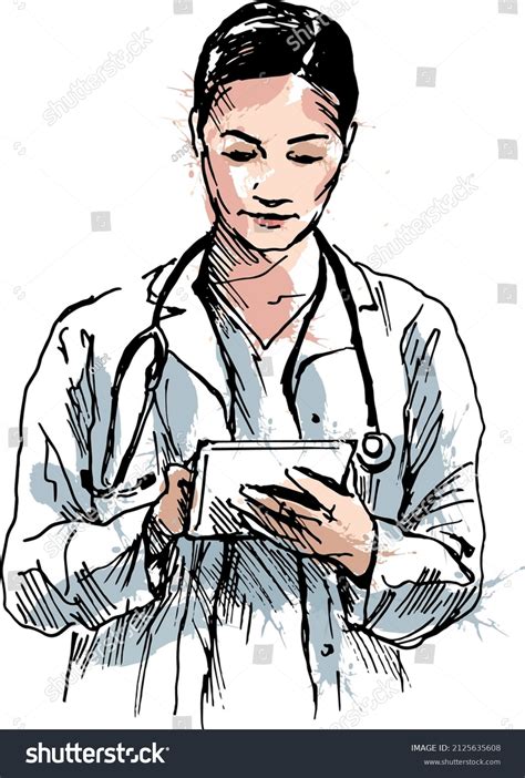 Colored Hand Sketch Young Female Doctor Stock Vector Royalty Free