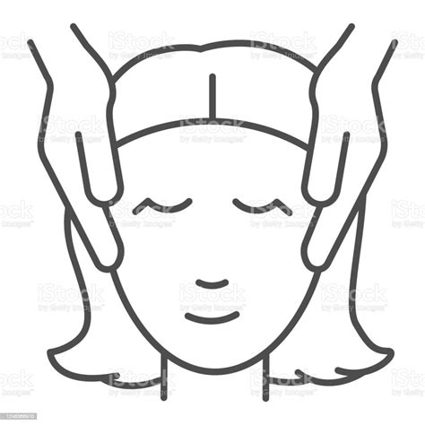 Girl Hands And Head Thin Line Icon Spa Salon Procedure Concept Female Face Massage Sign On White