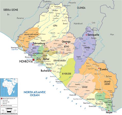 Large Detailed Political And Administrative Map Of Liberia With Roads