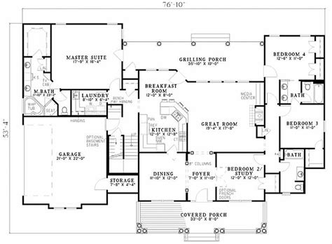 2500 Sq Ft One Level 4 Bedroom House Plans First Floor Plan Of Country Southern House P