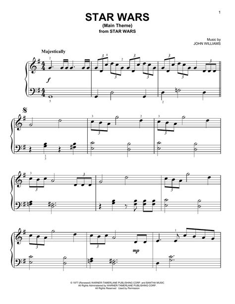 Star Wars Main Theme Sheet Music John Williams Easy Piano