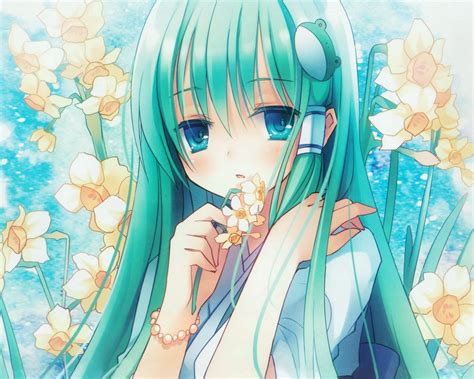 Download Wallpaper 1280x1024 Anime Girl Hair Long Flower Narcissus