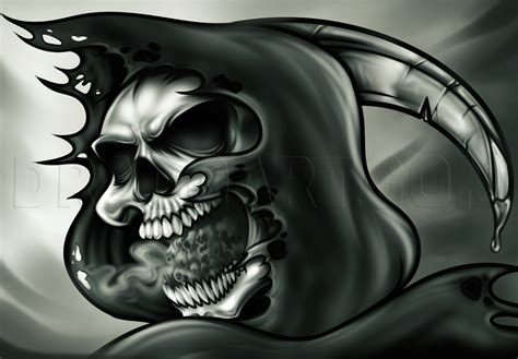 How To Draw A Grim Reaper Skull Tattoo Step By Step Drawing Guide By