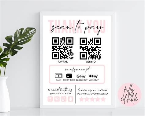 Qr Code Sign Template Printable Scan To Pay Sign Editable Payment