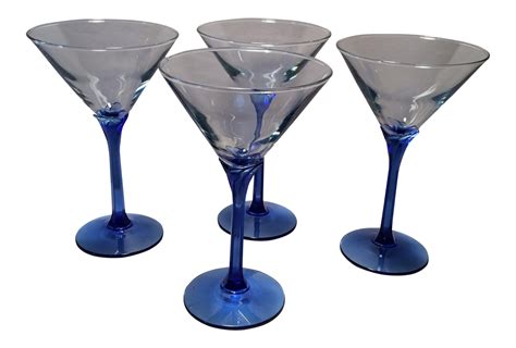 vintage crystal blue stems martini glasses set of 4 chairish