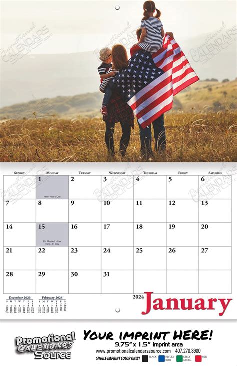 American Glory Wall Calendar Stapled