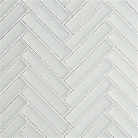 Glacier White Glass Herringbone Mosaic Tiles Mandarin Stone White