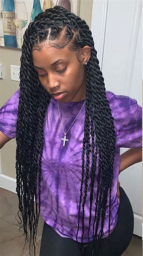 You can plait them either in neutral black color or with one of your favorite hair color. Hair #knotless #twist #braids knotless twist braids, twist ...