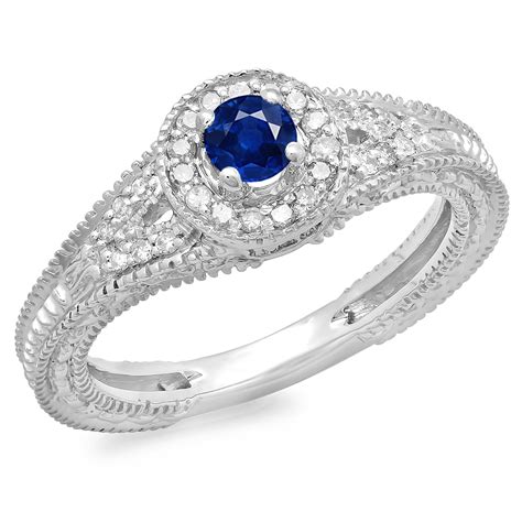 Dazzlingrock 050 Carat Ctw 10k White Gold Round Blue Sapphire