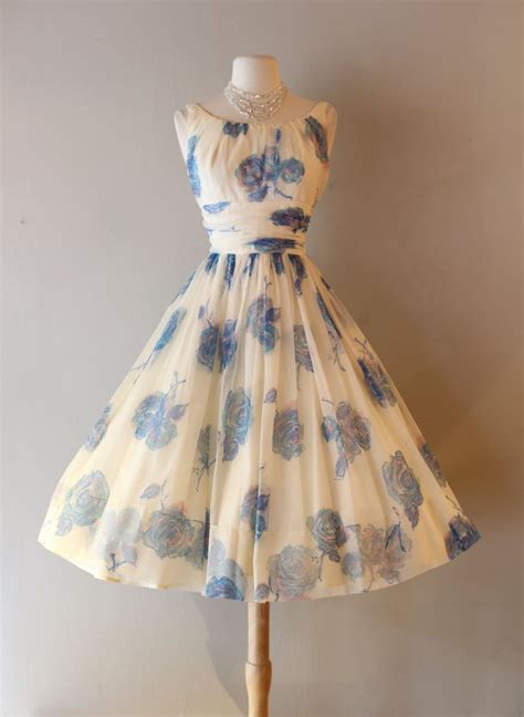 Vintage 1950s Rose Print Chiffon Party Dress ~ Vintage 50s