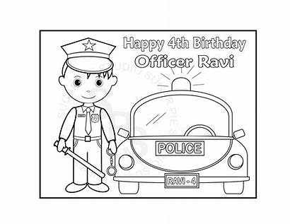Policeman Printable Coloring Party Personalized Birthday Pages