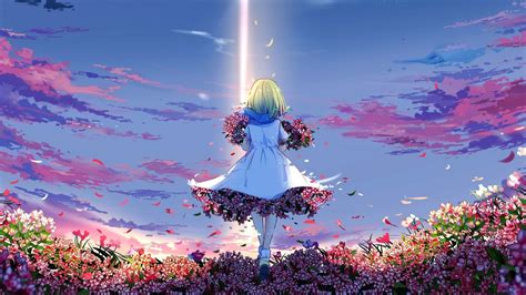 Desktop Wallpaper Anime Girl Spring Meadow Flowers Girly Hd Image Picture Background 0f4fca