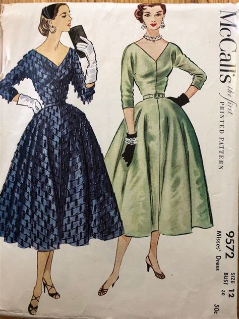 1950s Cocktail Dress Sewing Pattern 50s Vintage Fit And Etsy