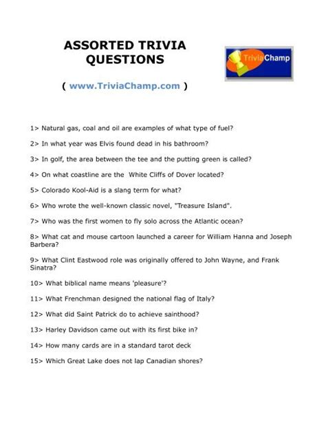 Assorted Trivia Questions Trivia Champ