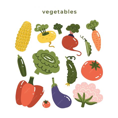 Premium Vector Set With Hand Drawn Colorful Doodle Vegetables Sketch