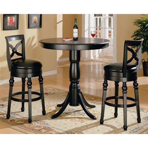 Black Finish Round Top Counter Height 3 Piece Bar Table Set By Coaster
