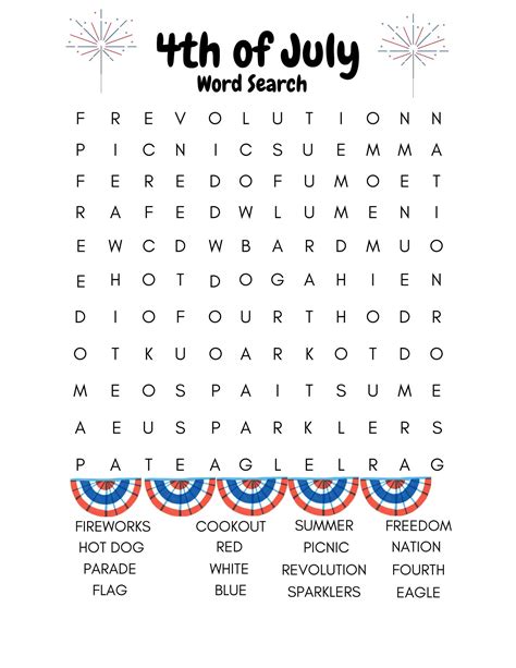 Fourth Of July Word Search Independence Day Word Search 4th Etsy