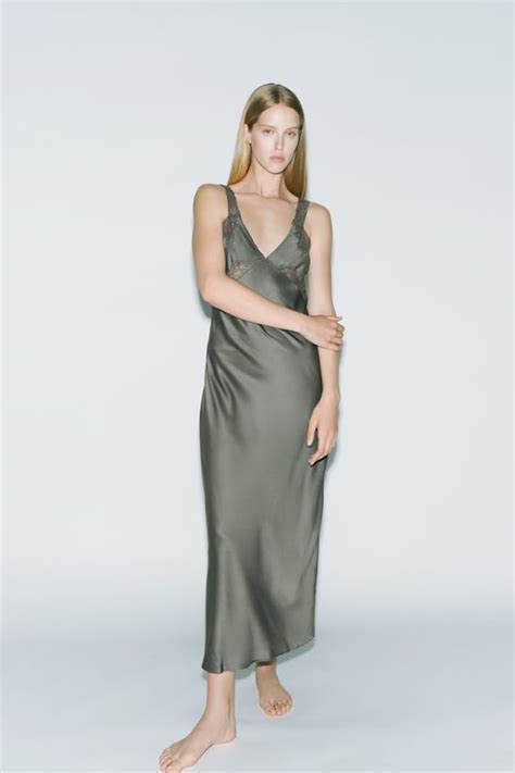 Zara Satin Effect Dress With Lace 132049682 982