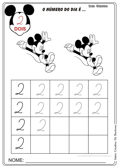 Matemática Infantil Atividade Numeral 2 Pontilhado Mickey
