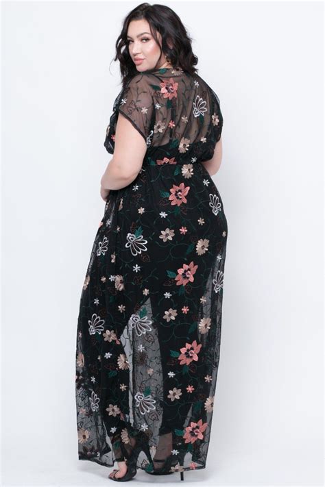 Plus Size Long Embroidered Floral Kimono Black Kimono Outfit Spring Summer Kimono Outfit