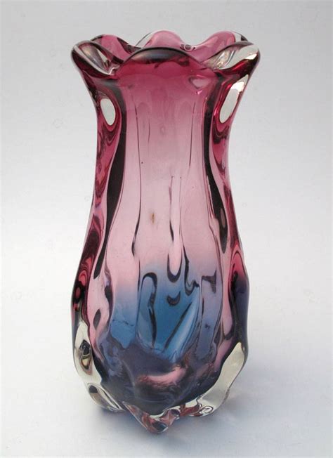 Stunning Vintage Italian Murano Blue And Pink Tall Art Glass Vase Mid Century Ebay