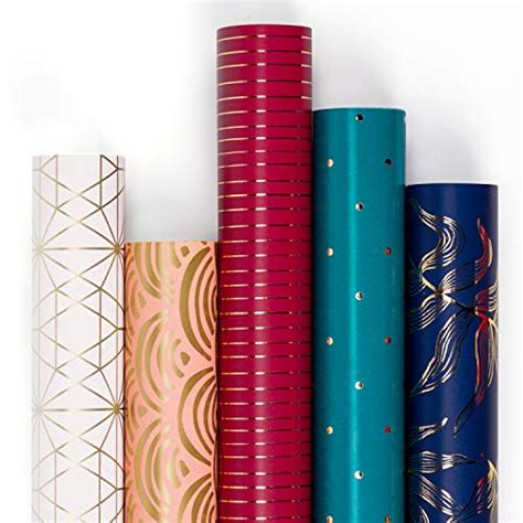 Ruspepa Wrapping Paper Roll Multicolor And Gold Foil Pattern For