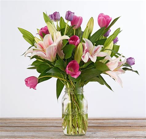 Pink And Purple Tulip And Lily Bouquet The Bouqs Co