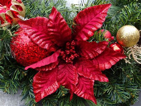 Red Christmas Flower And Baubles Free Stock Photo Public Domain Pictures